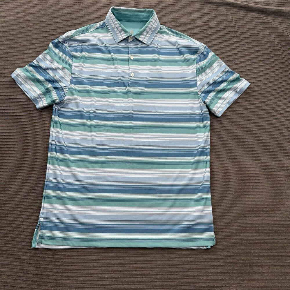Hickey Freeman Polo Shirt Men Small Striped Polyester Golf Golfing Performance.